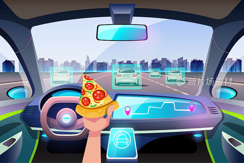基于HUD界面的自动驾驶汽车驾驶舱人工智能无人驾驶安全系统。
