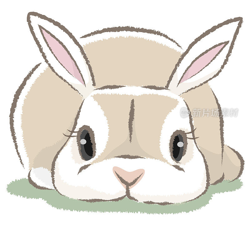 一个低着头的可爱兔子的粗略的触摸矢量插图