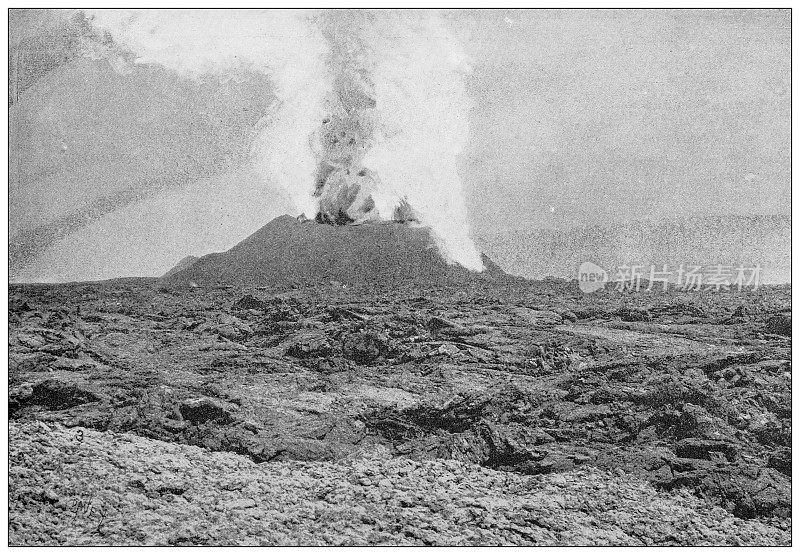 古董图片:夏威夷的莫纳罗亚火山，喷发和余波