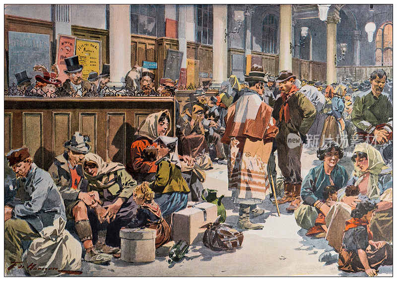 古董插图:巴黎圣拉扎尔车站的移民