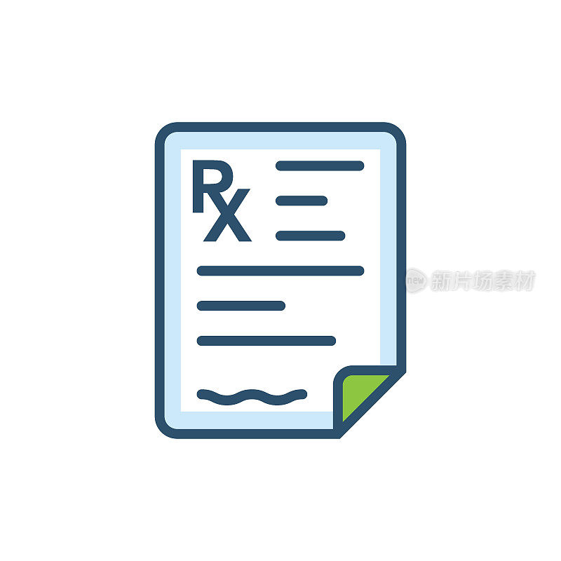 医疗处方pad图标在平坦的风格。Rx形式矢量插图上孤立的背景。博士文件签字的经营理念。