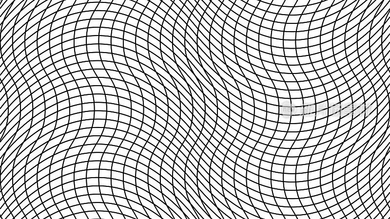 网格深度4k，背景线运动，方格与波浪曲线相交