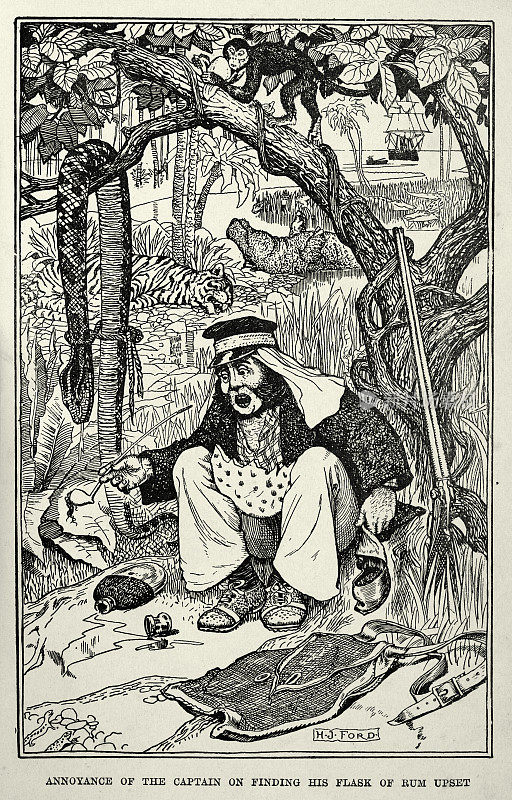 丛林里的猴子打翻了男人的朗姆酒，19世纪维多利亚时代的动物故事