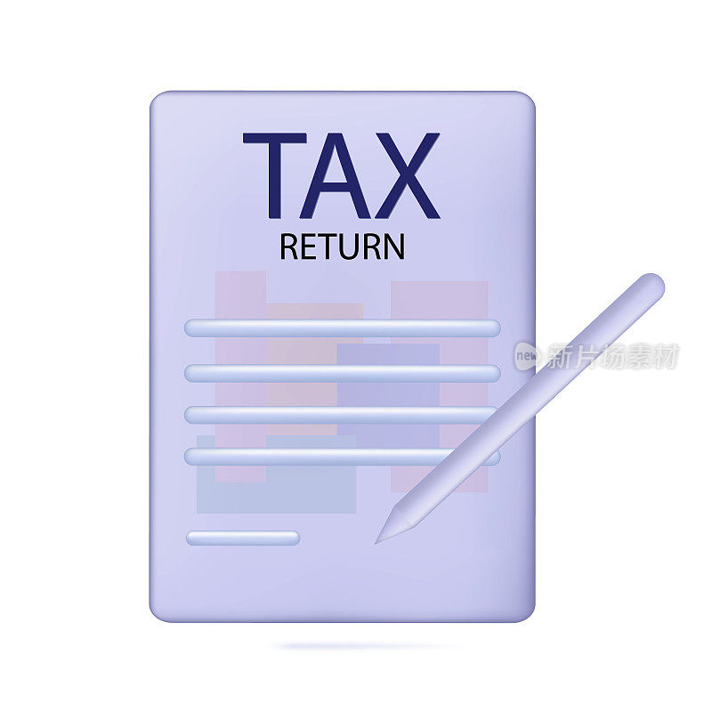 签署报税表3d图标。官方收入的概念，税收。按时提交申报、文件。已批准的报告，包含收入产生、现金流信息的业务页面。