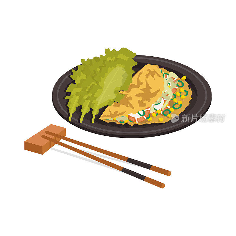 越南国菜。的面饼。米煎饼，里面有虾，蔬菜，玉米。