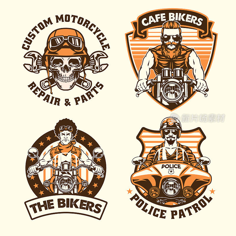 设置摩托车概念徽章的矢量