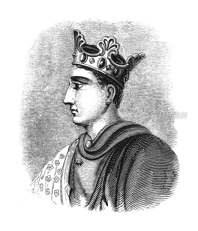 亨利二世肖像-英格兰国王(1154-1189)-古董雕刻插图