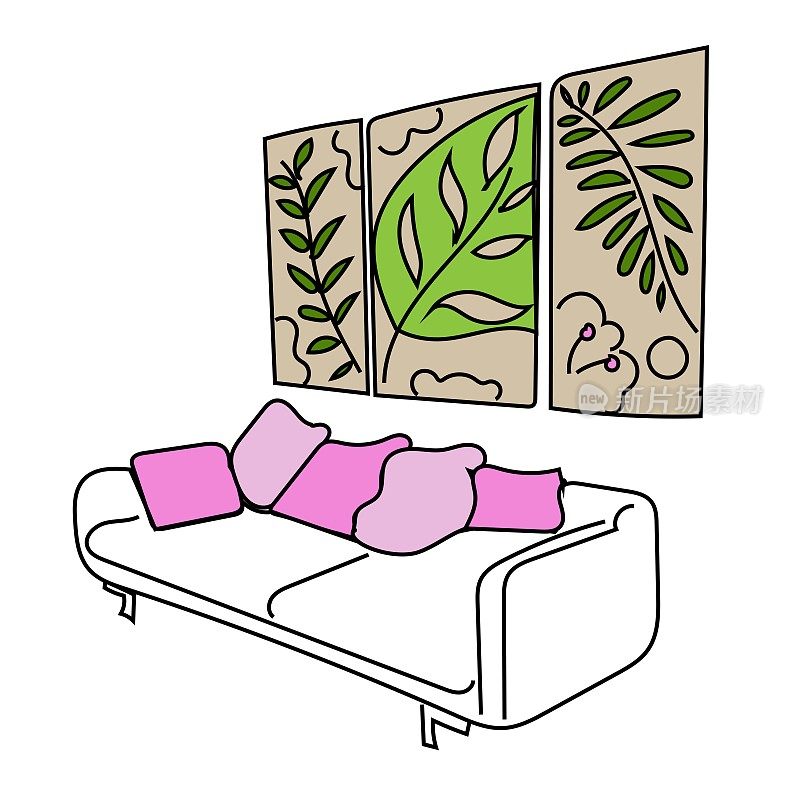 ModernCouchLeafPaintings