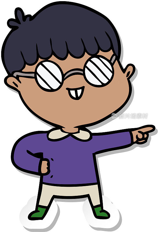 一个卡通男孩戴眼镜的贴纸