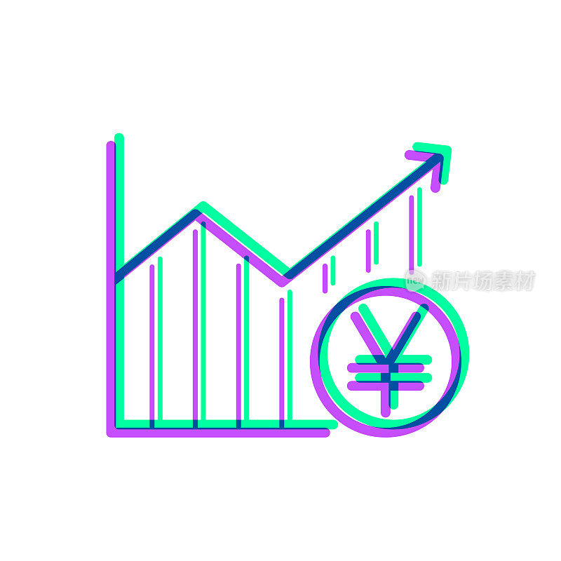 日元硬币的增长图。图标与两种颜色叠加在白色背景上