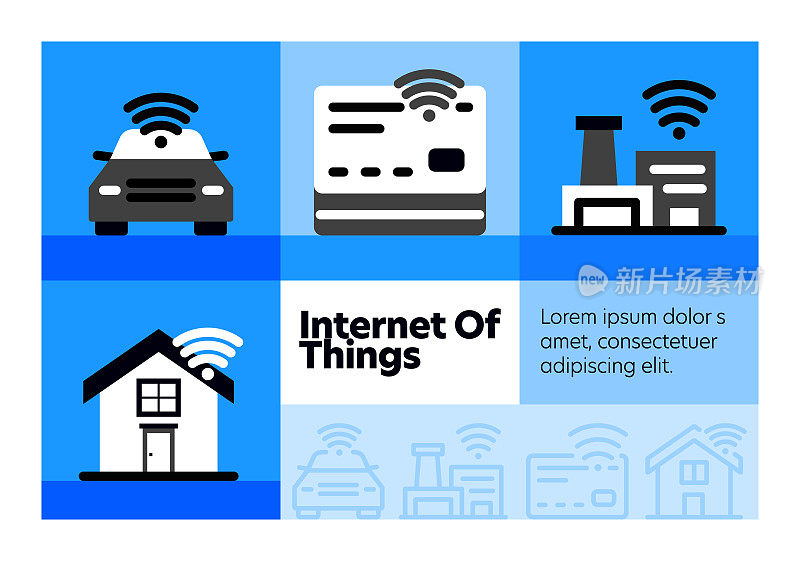 物联网线路图标集和横幅设计。
