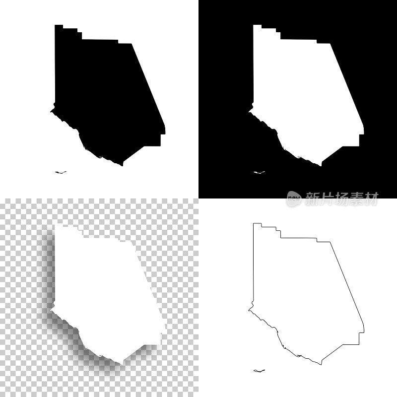 加州文图拉县。设计地图。空白，白色和黑色背景