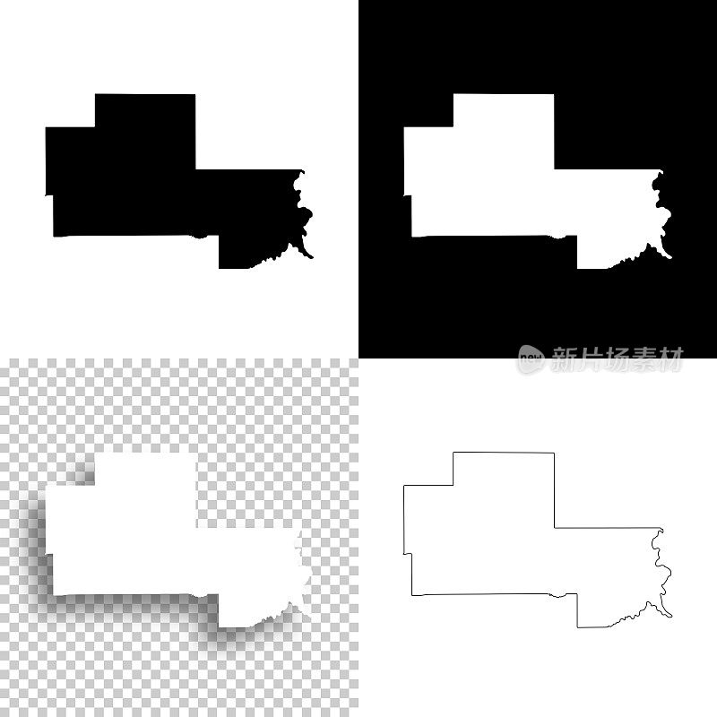 克莱县，密西西比州。设计地图。空白，白色和黑色背景