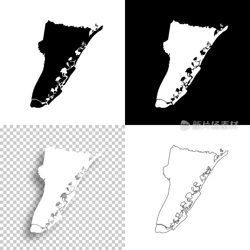 开普梅县，新泽西州。设计地图。空白，白色和黑色背景