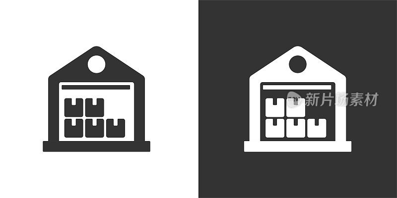 仓库图标。固体图标，可以应用在任何地方，简单，像素完美和现代风格