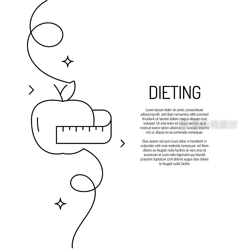 连续线条绘制节食图标。手绘符号矢量插图。