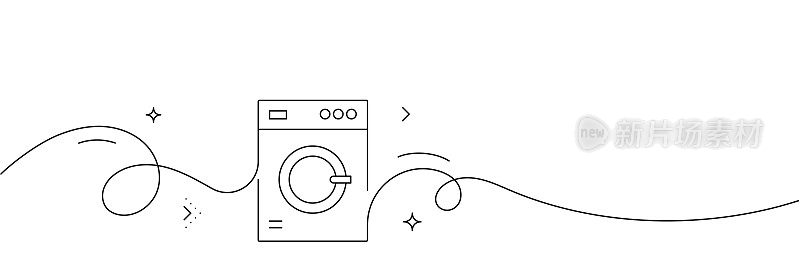 洗衣机图标的连续线条绘制。手绘符号矢量插图。