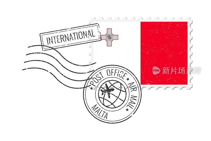 马耳他grunge邮票。复古明信片矢量插图与马耳他国旗孤立的白色背景。复古的风格。
