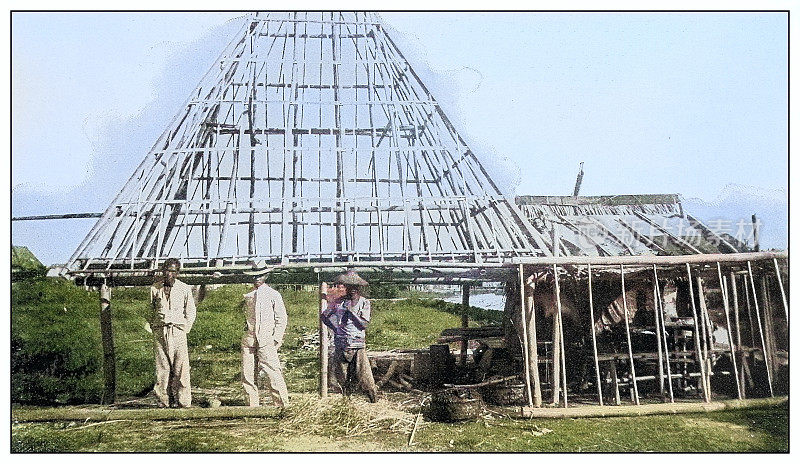 仿古黑白照片:菲律宾房屋的建筑框架