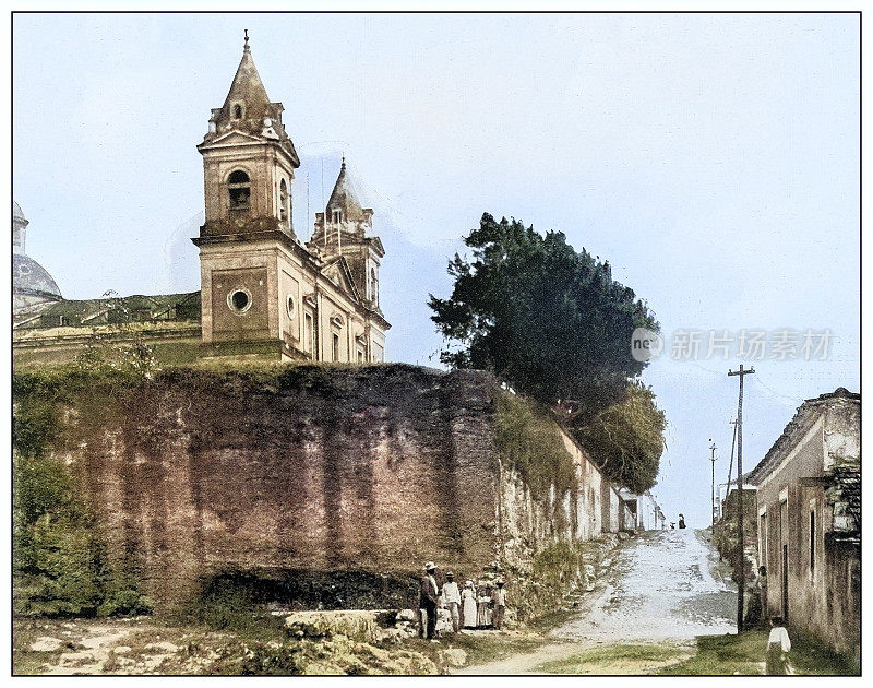 古色古香的黑白照片:古巴马坦萨斯的圣彼得教堂
