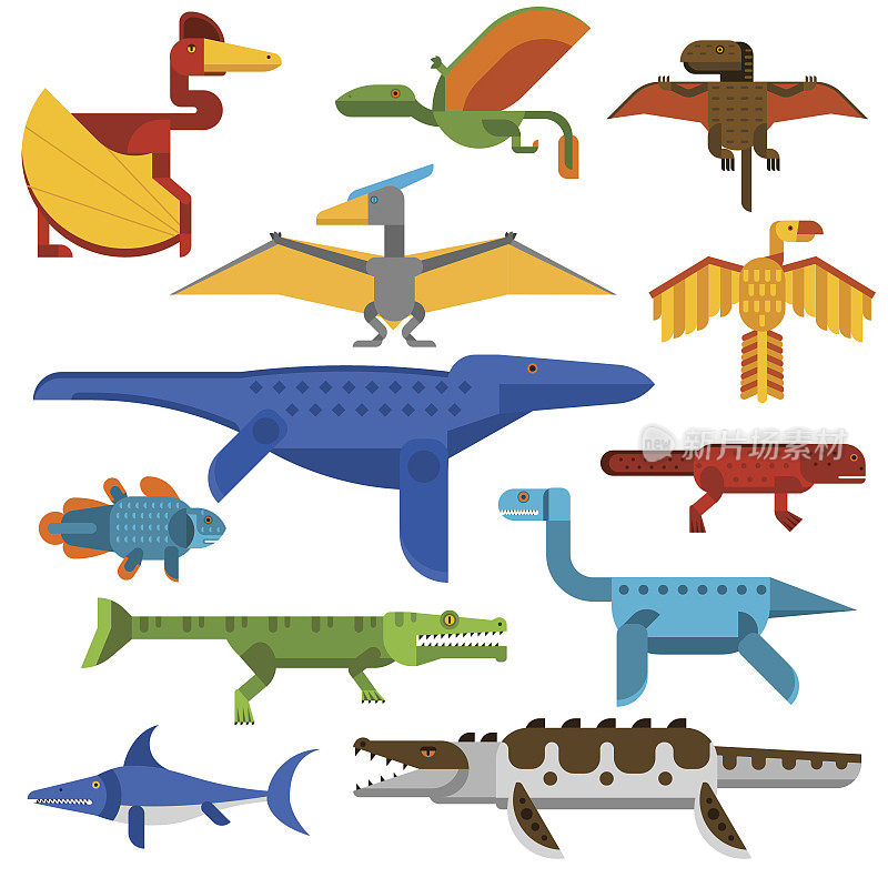 海洋和飞行的恐龙丛林森林野生动物载体插图