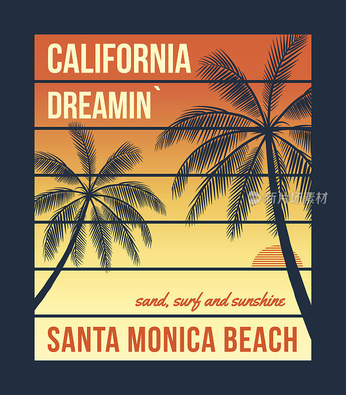 加州t恤上有棕榈树的图案。