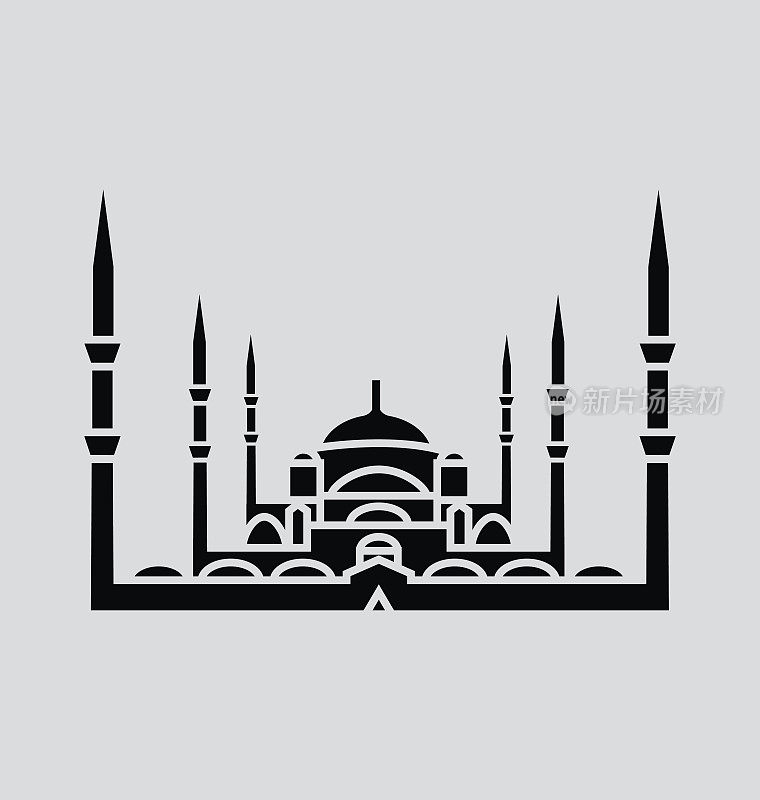 蓝色清真寺，伊斯坦布尔固体矢量插图