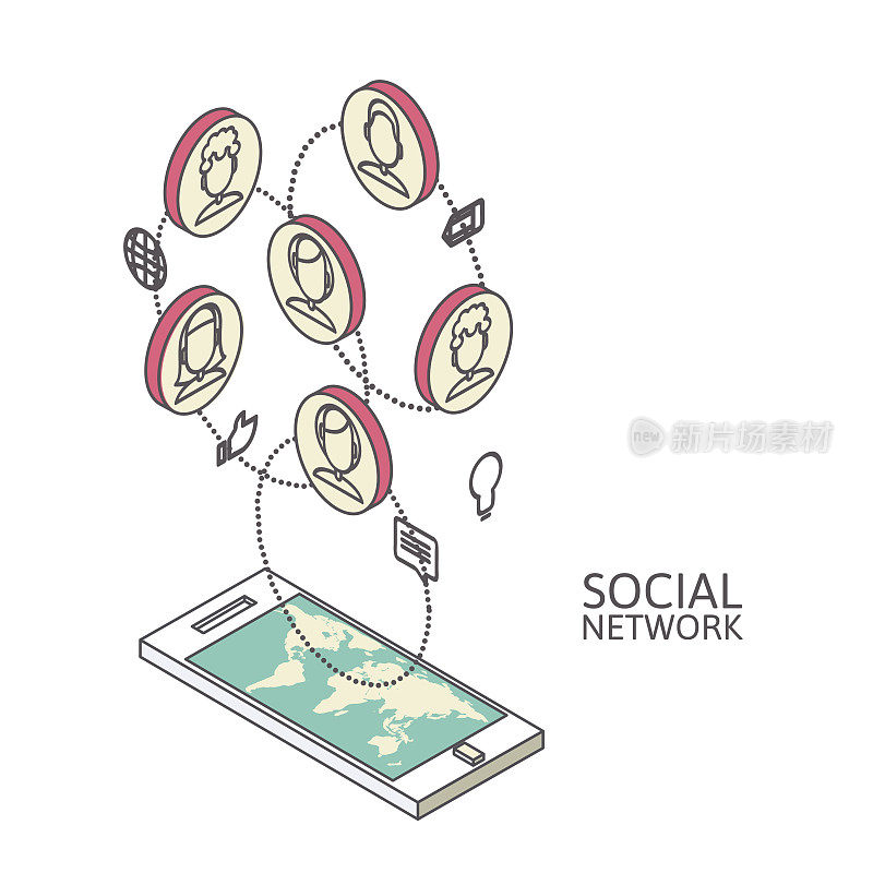 社会性网络的概念形象。平面等角