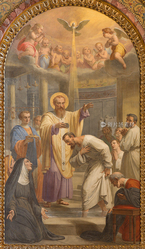 罗马-圣奥古斯丁的洗礼。安布罗斯