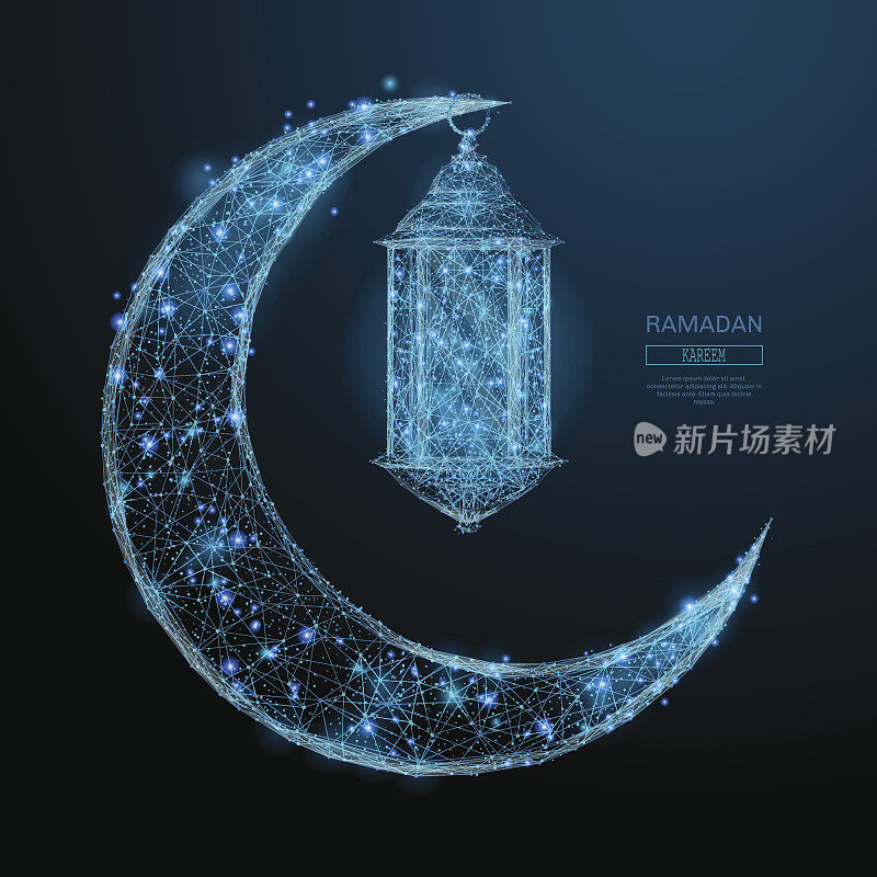 阿拉伯月亮和斋月灯笼蓝