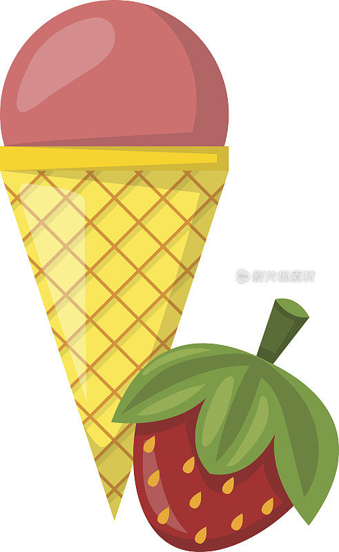 矢量卡通草莓冰淇淋球