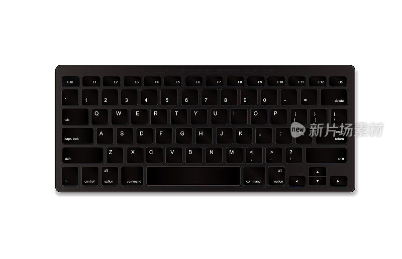 黑色现实塑料键盘孤立在白色背景。