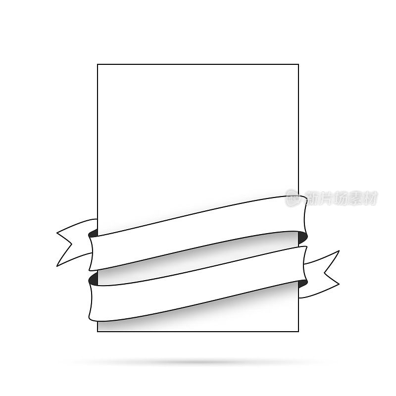 空白白色标签上的缎带(轮廓，线条艺术)-设计元素