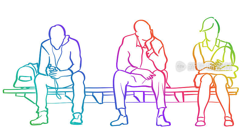 三个人等地铁彩虹