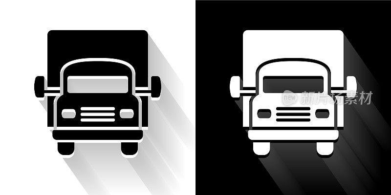 卡车黑色和白色图标与长影子