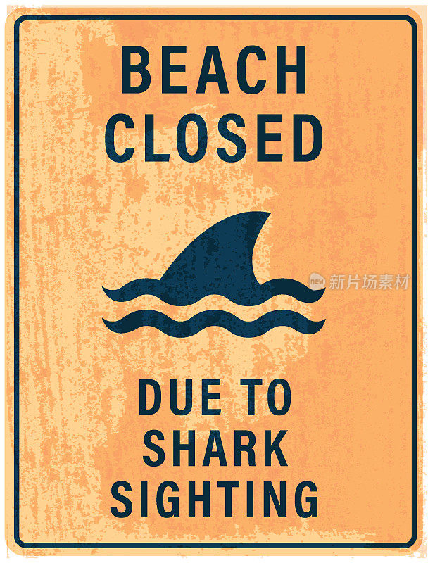 鲨鱼警告标志横幅-海滩关闭，因发现鲨鱼