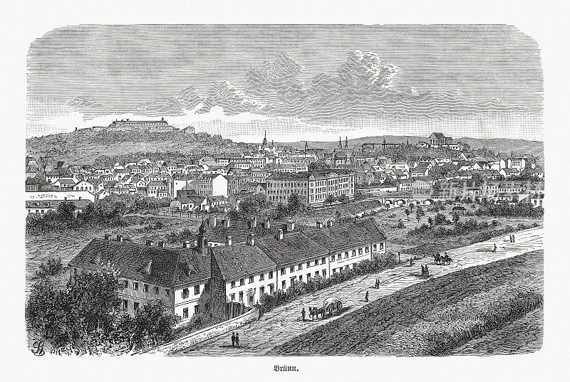 布尔诺的历史观;捷克共和国;木刻，1893年出版