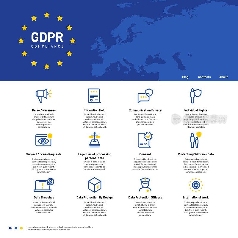 GDPR概念。一般数据保护条例，安全个人通信矢量背景