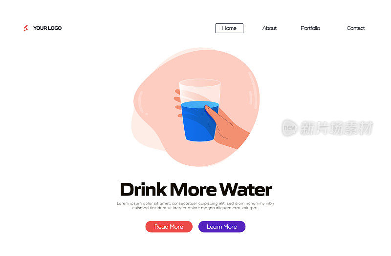 健康生活方式-多喝水概念矢量插图登陆页面模板，网站横幅，广告和营销材料，在线广告，业务演示等。