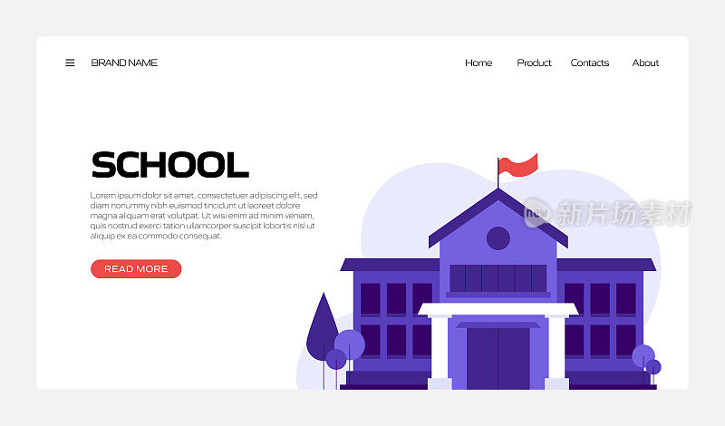 教育和学校概念矢量插图登陆页面模板，网站横幅，广告和营销材料，在线广告，业务演示等。