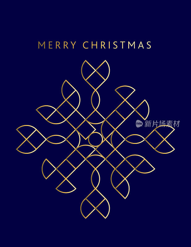圣诞快乐雪花金色马赛克风格贺卡梯度设计模板几何形状