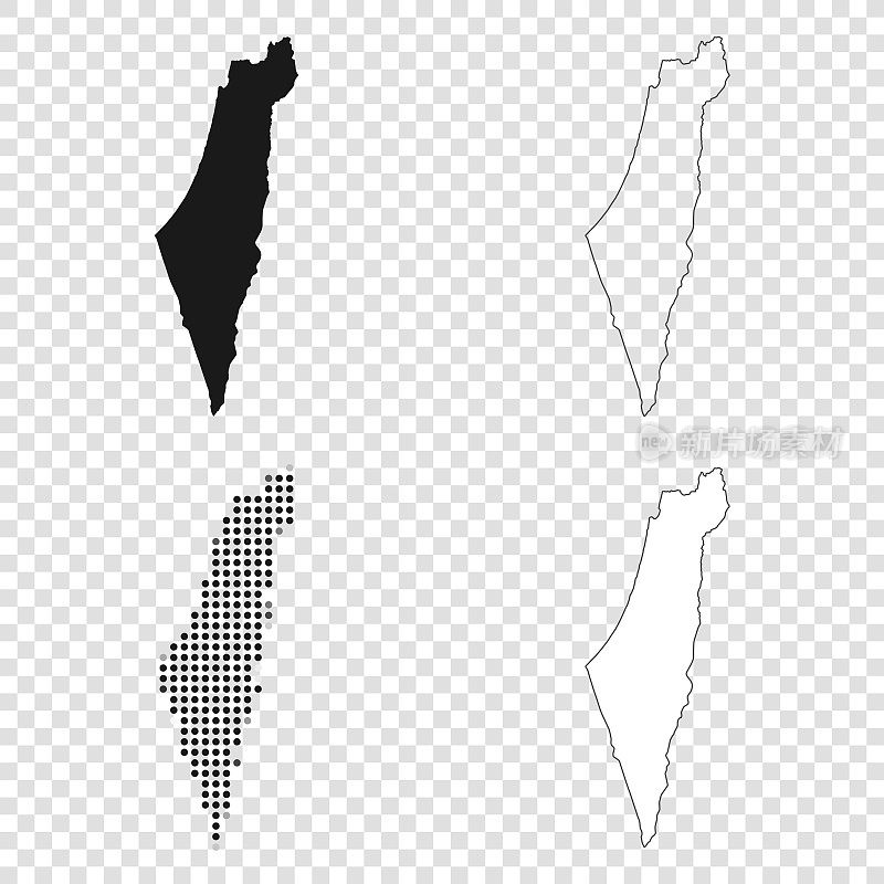 以色列地图设计-黑色，轮廓，马赛克和白色