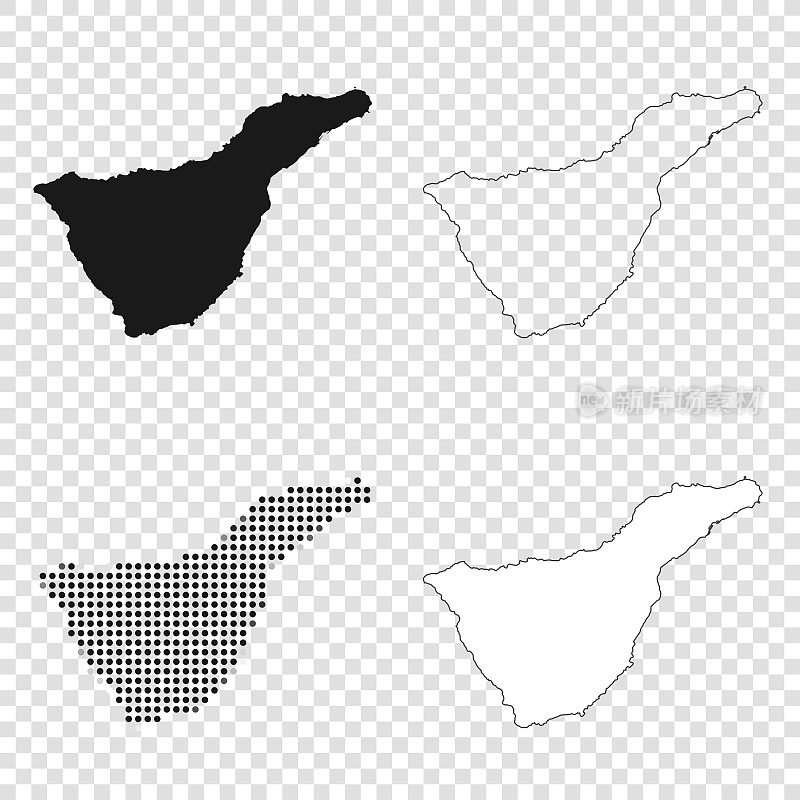 特内里费岛地图设计-黑色，轮廓，马赛克和白色