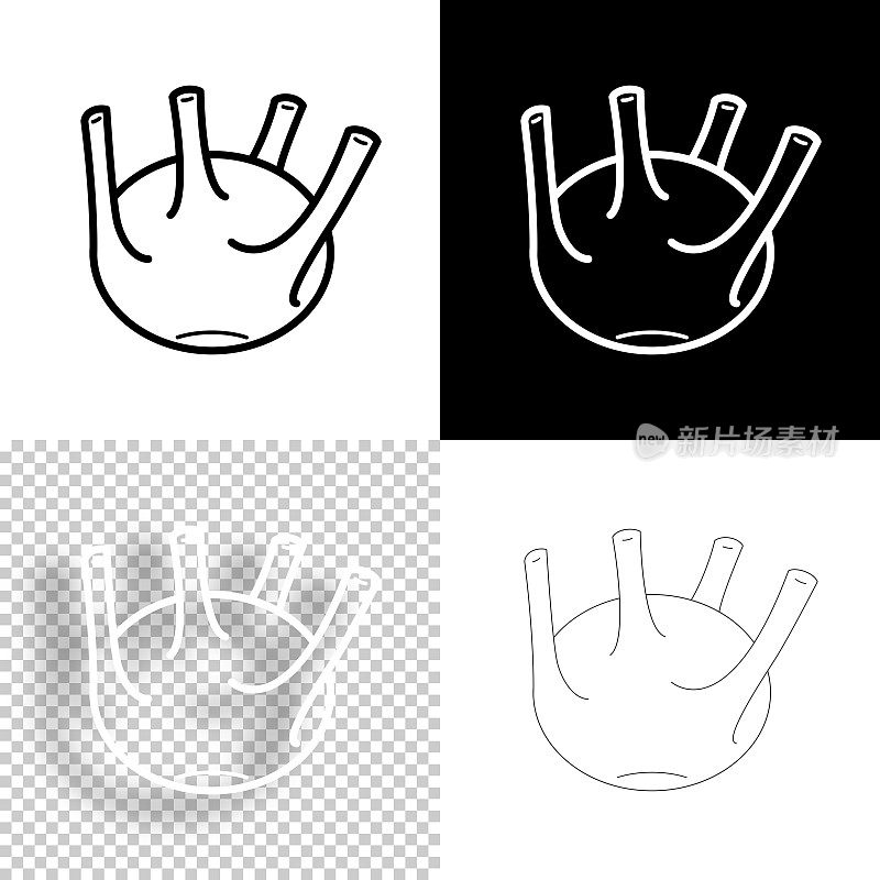 大头菜。图标设计。空白，白色和黑色背景-线图标