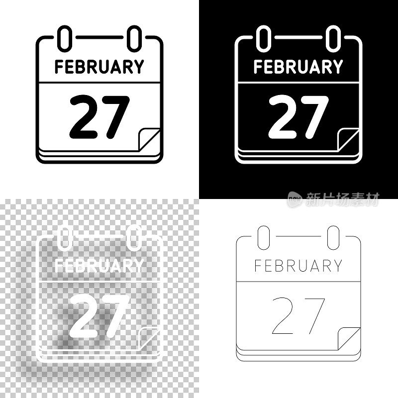 2月27日。图标设计。空白，白色和黑色背景-线图标