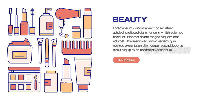 美丽，身体护理和化妆品相关的现代线条风格矢量插图