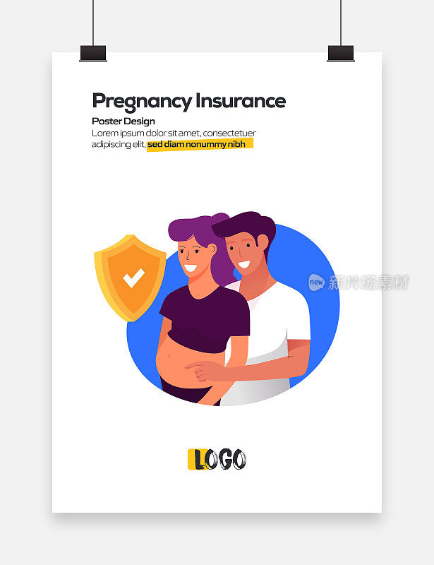 怀孕保险概念平面设计海报，封面和横幅。现代平面设计矢量插图。