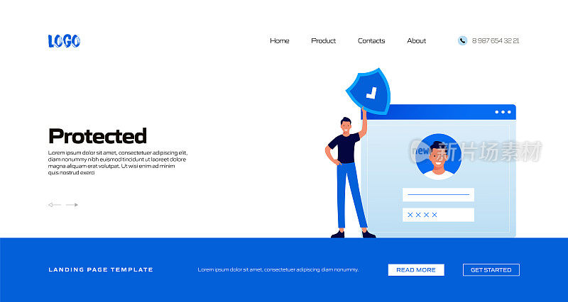 受保护的概念矢量插图登陆页面模板，网站横幅，广告和营销材料，在线广告，业务演示等。