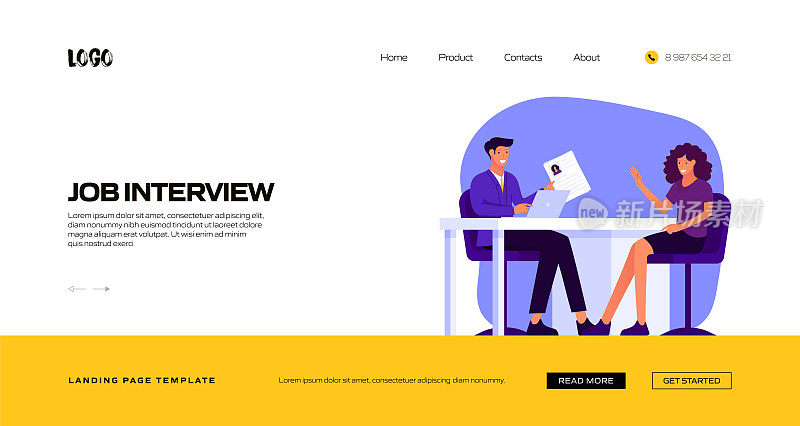 求职面试概念矢量插图登陆页面模板，网站横幅，广告和营销材料，在线广告，业务演示等。