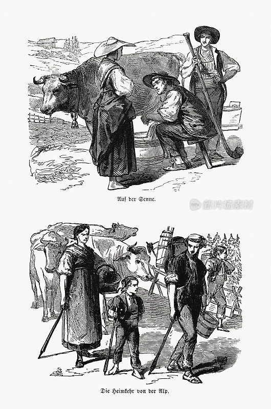 瑞士乡村人民的历史观点，木刻，出版于1868年